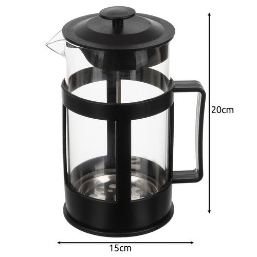French Press Kaffeebereiter 1L – 8 Tassen aus Glas & Edelstahl, Schwarz, Spülmaschinenfest