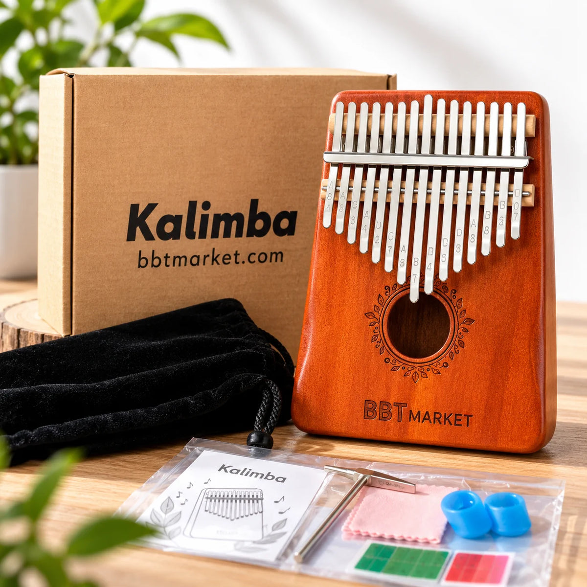 Kalimba 17 Tasten Daumenklavier Fingerpiano aus Holz mit Tragetasche & Notenheft