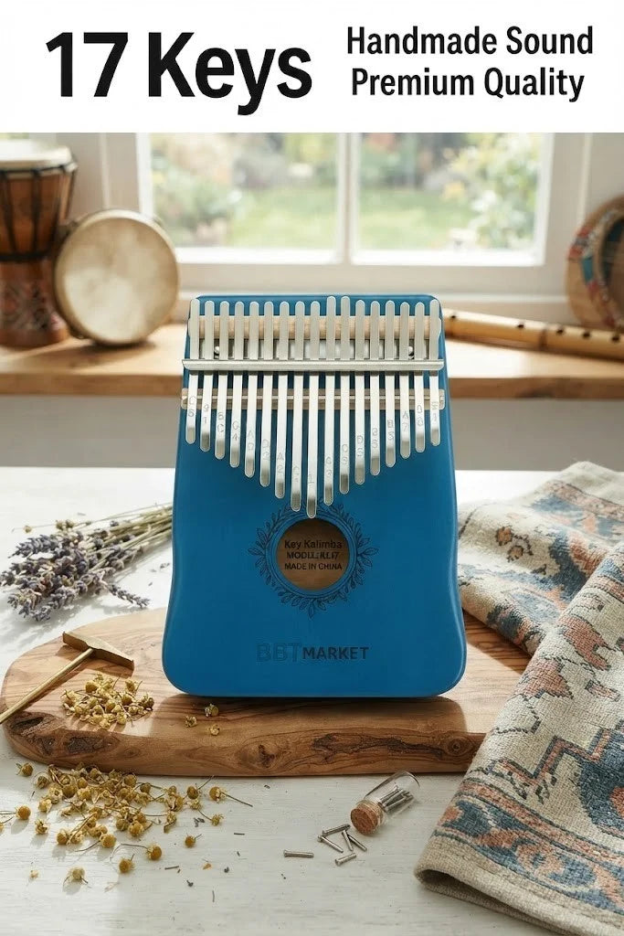 Kalimba 17 Tasten Blau – Daumenklavier aus Holz mit Tasche & Zubehör