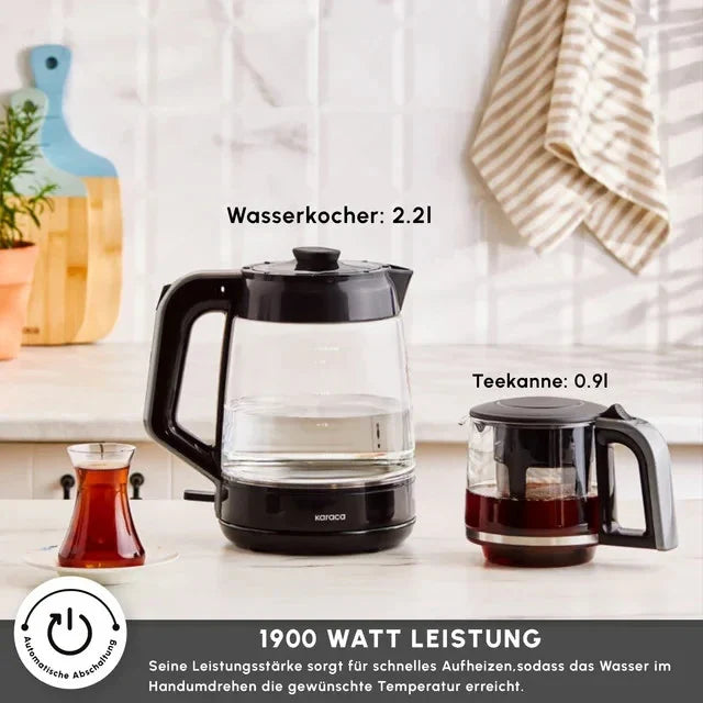 Karaca Glass Tea XL 2in1 Glas-Teezubereiter & Wasserkocher 2,2 L / 1900 W in Creme