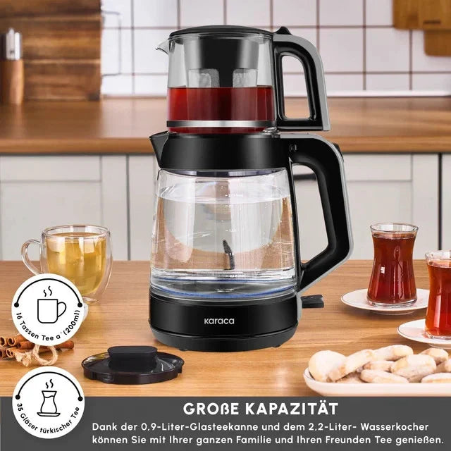 Karaca Glass Tea XL 2in1 Glas-Teezubereiter & Wasserkocher 2,2 L / 1900 W in Creme