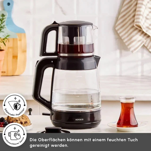 Karaca Glass Tea XL 2in1 Glas-Teezubereiter & Wasserkocher 2,2 L / 1900 W in Creme