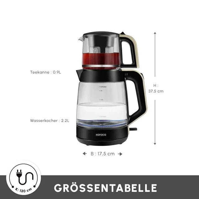 Karaca Glass Tea XL 2in1 Glas-Teezubereiter & Wasserkocher 2,2 L / 1900 W in Creme