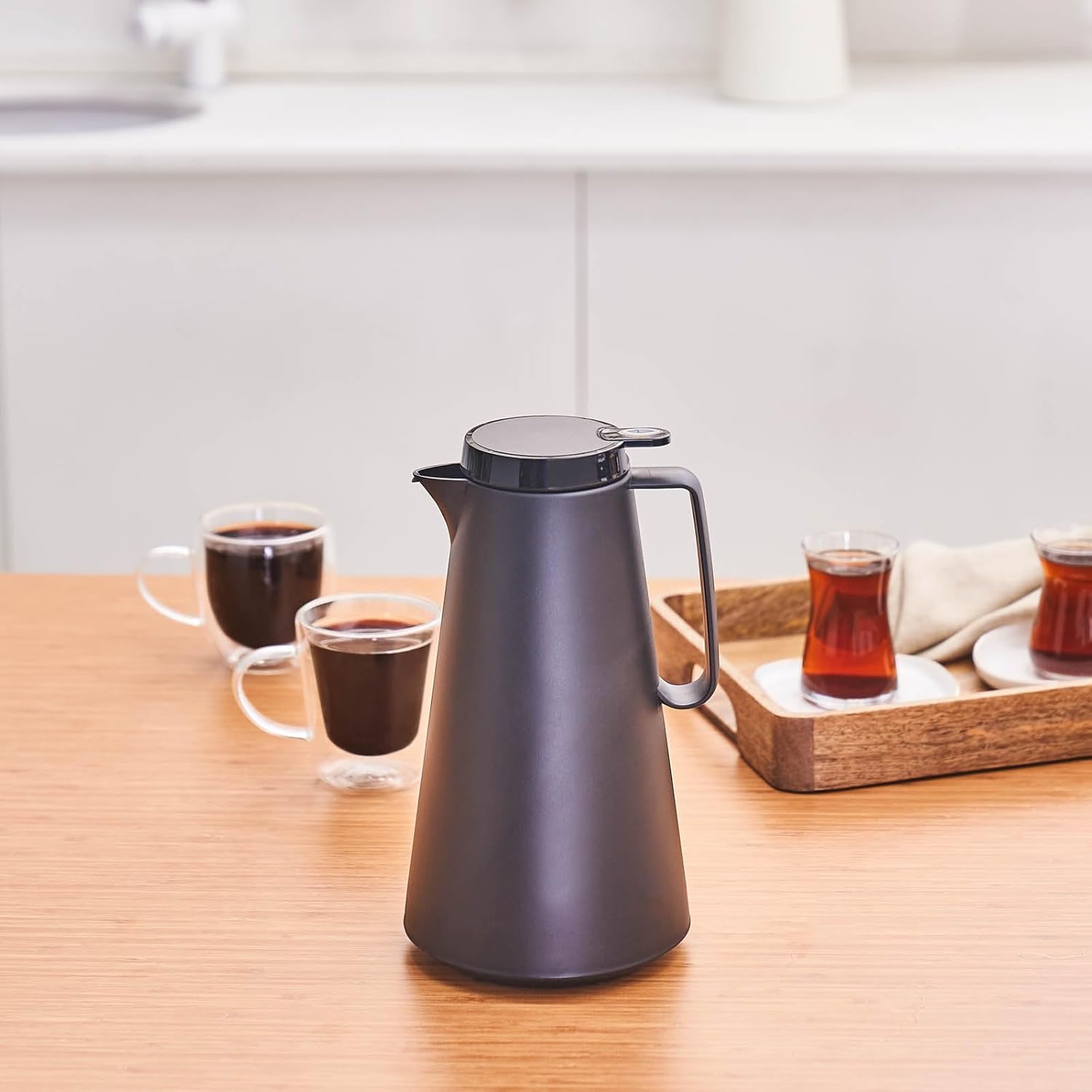 Karaca Thermoglass Lina Thermoskanne 1L – Teekanne mit Glaseinsatz 12h heiß