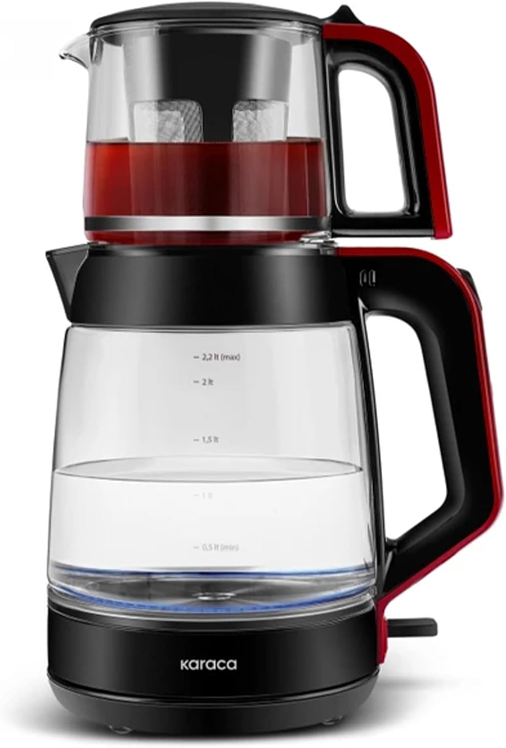 KARACA Teekocher 2,2 L Wasserkocher Glas 0,9L Teekanne mit Sieb Teemaschine ☕☕☕