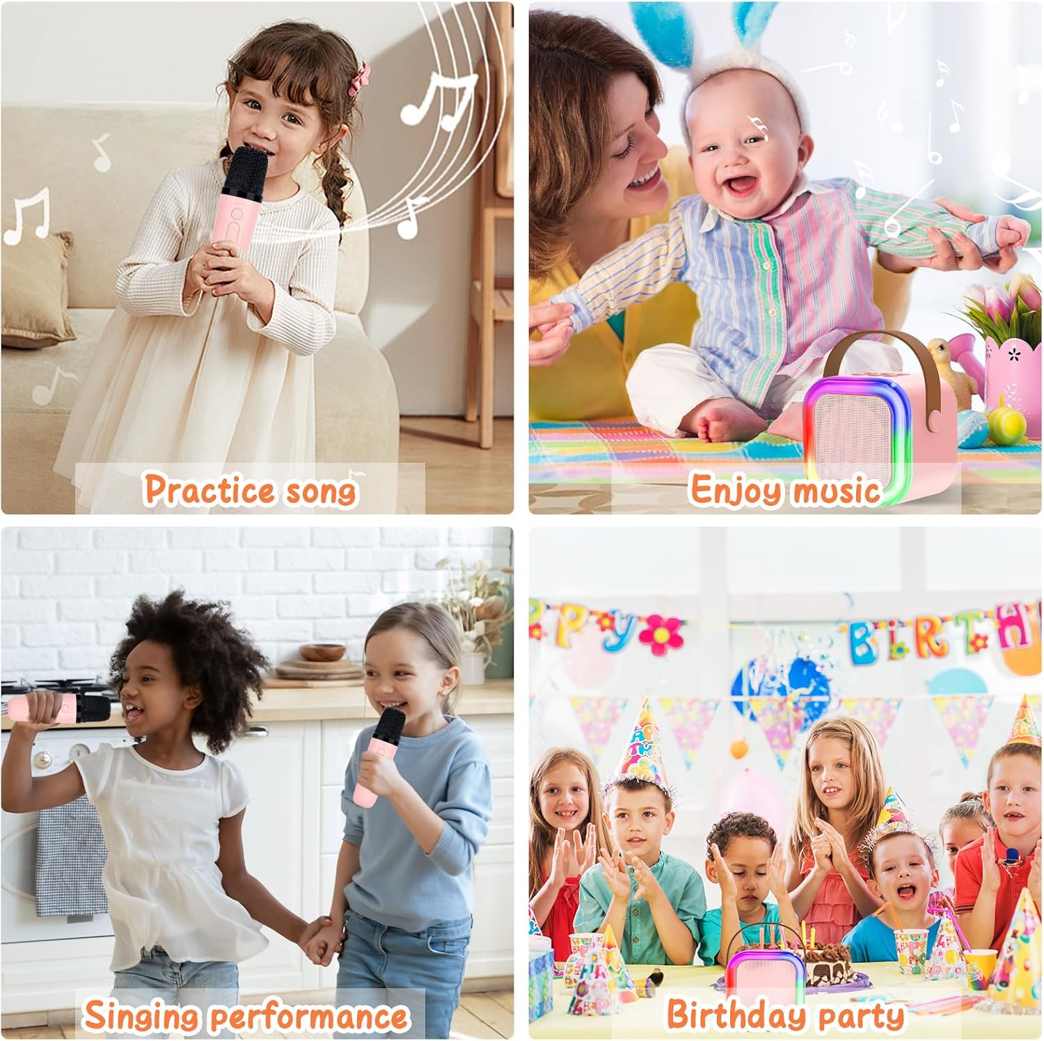 Bluetooth Karaoke Maschine mit 2 Kabellosen Mikrofonen & LED – Für Kinder & Erwachsene