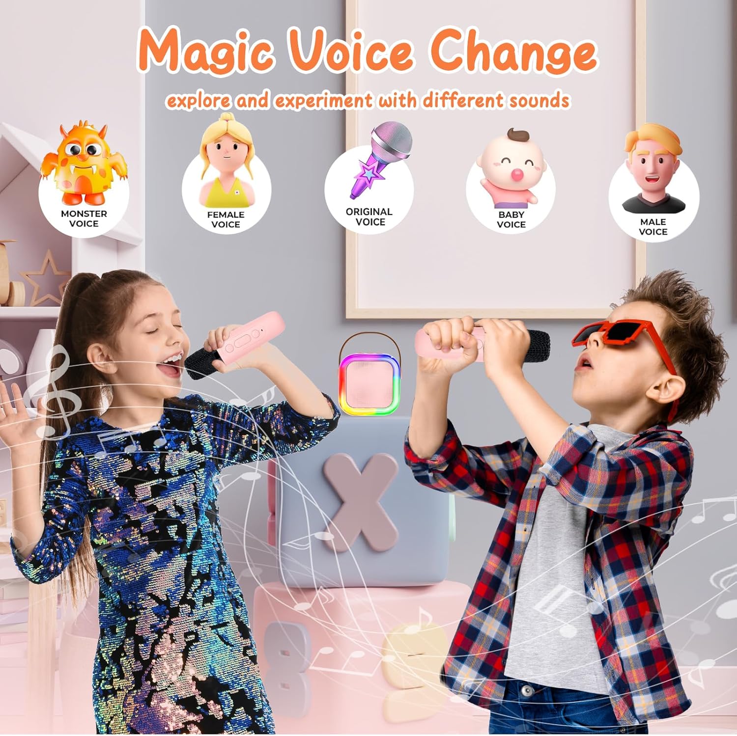 Bluetooth Karaoke Maschine mit 2 Kabellosen Mikrofonen & LED – Für Kinder & Erwachsene