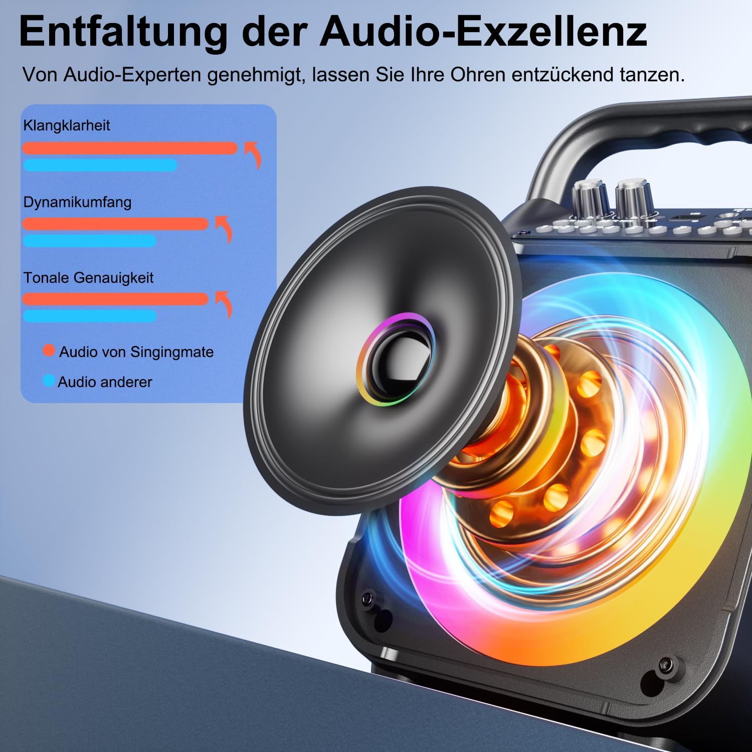 Tragbare Karaoke Maschine mit 2 Kabellosen Mikrofonen & LED – Bluetooth Lautsprecher schwarz