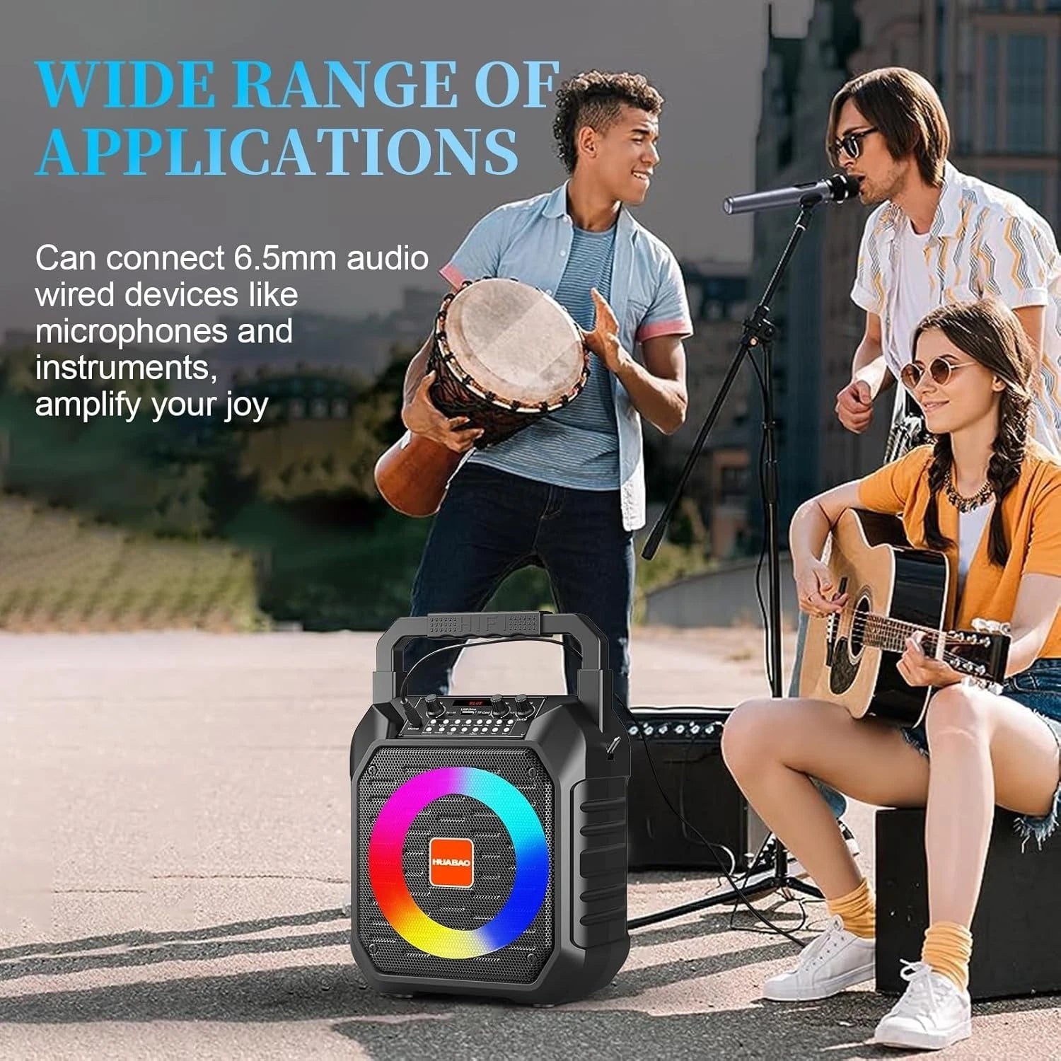 Tragbare Karaoke Maschine mit 2 Kabellosen Mikrofonen & LED – Bluetooth Lautsprecher schwarz