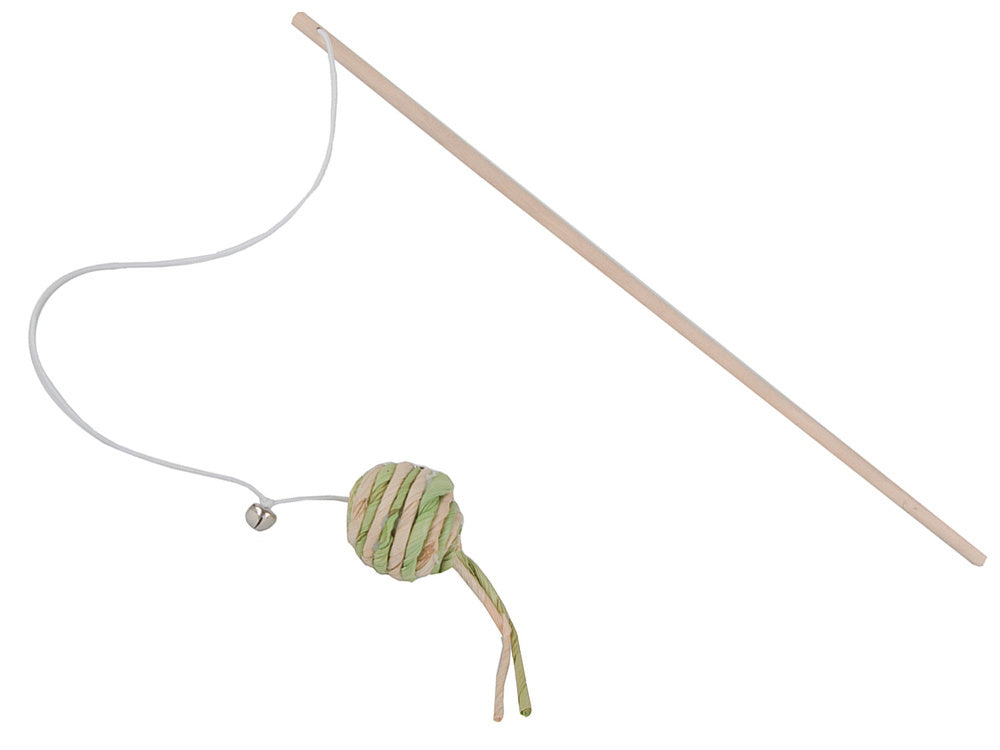 Katzenspielzeug Angelrute mit Ball & Rassel – Interaktives Spielzeug aus Holz