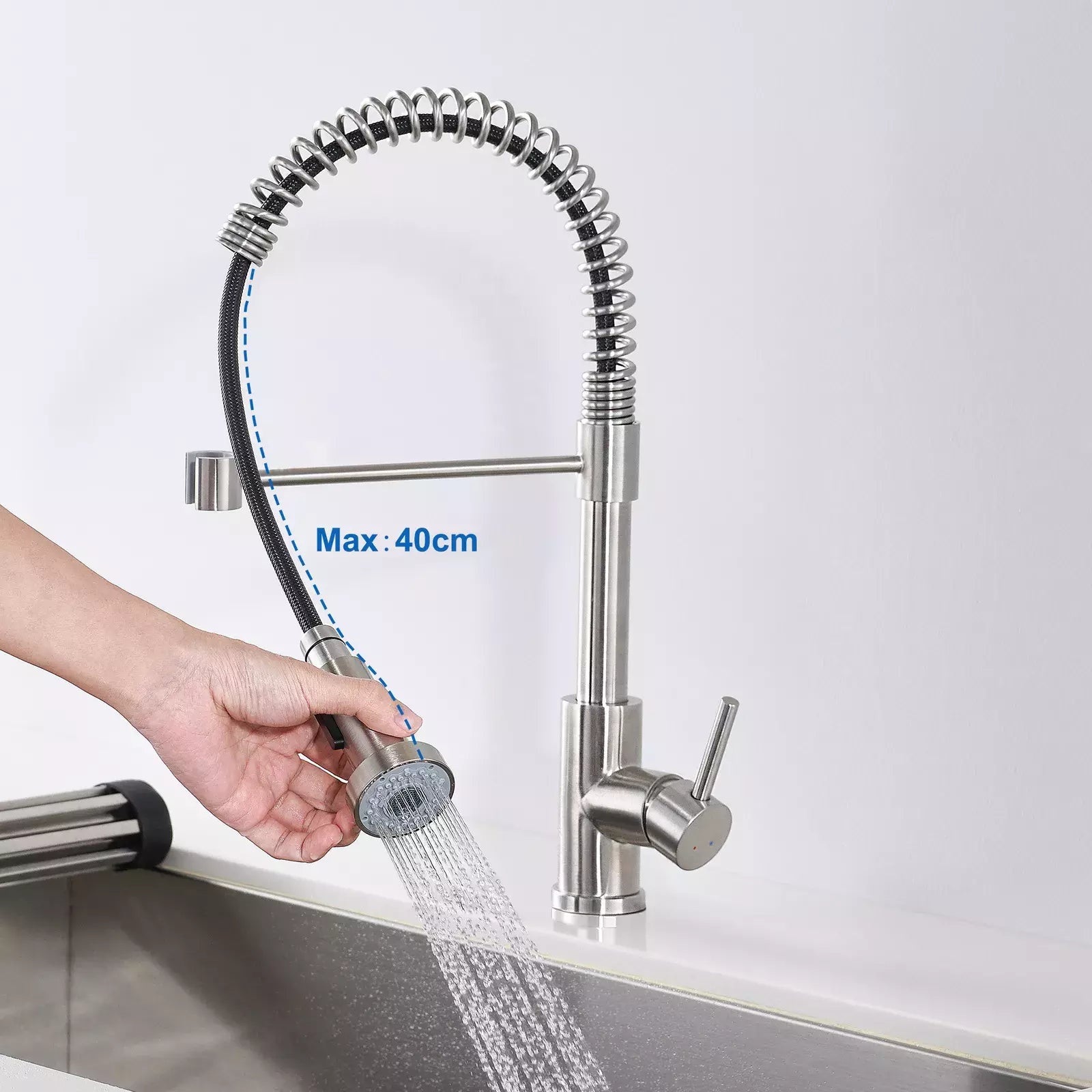 Küchenarmatur Edelstahl Silber – 360° Drehbar & Ausziehbar | Spültisch Wasserhahn mit Brause und Keramikventil | Warm- & Kaltwasser Mischbatterie
