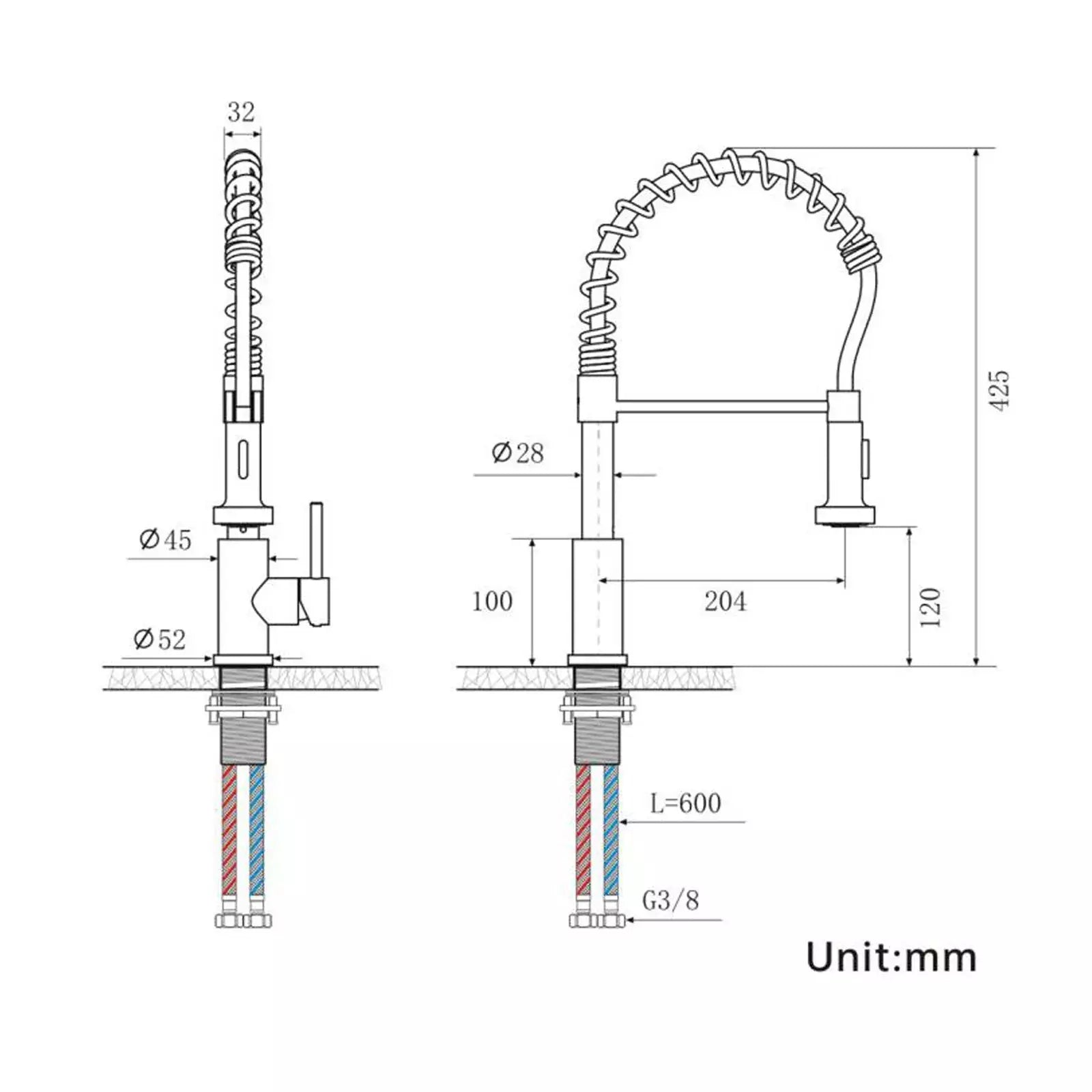 Küchenarmatur Edelstahl Silber – 360° Drehbar & Ausziehbar | Spültisch Wasserhahn mit Brause und Keramikventil | Warm- & Kaltwasser Mischbatterie