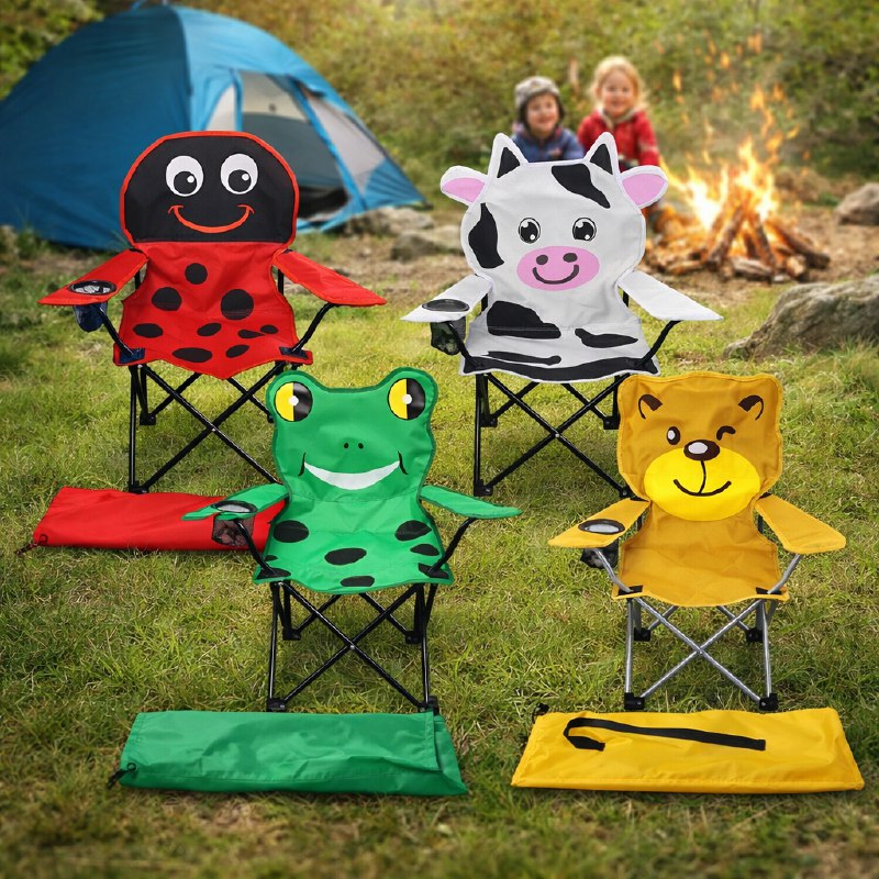 Kinder Campingstuhl Tiere – Faltbarer Klappstuhl mit Tiermotiv, Getränkehalter & Tragetasche für Garten, Camping & Picknick