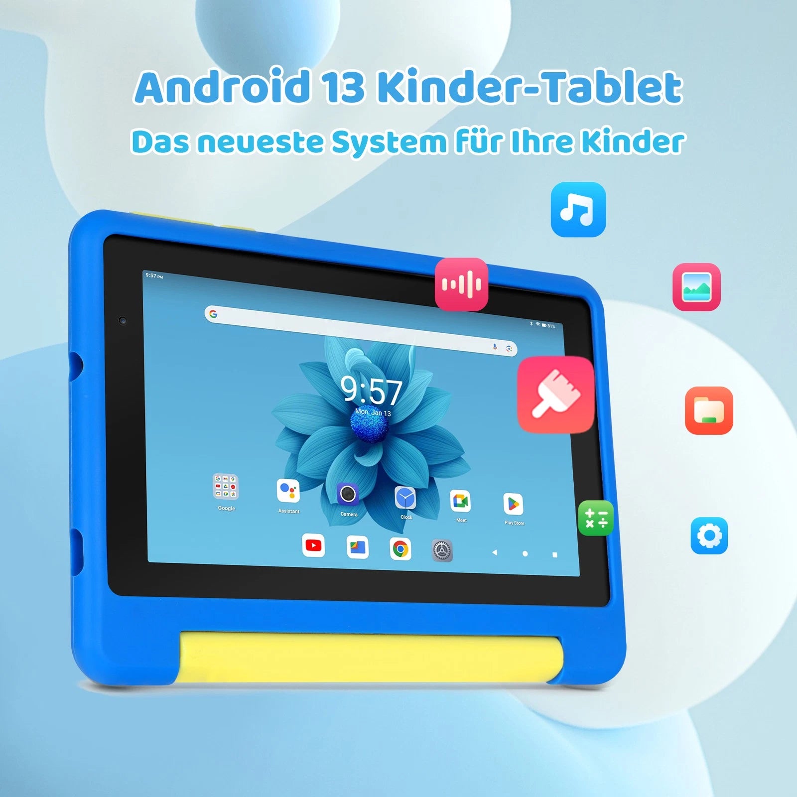 Kinder Tablet 7 Zoll Android 13 – 5 GB RAM 32 GB Speicher, WLAN, IPS Display & Schutzhülle Blau BBT2026