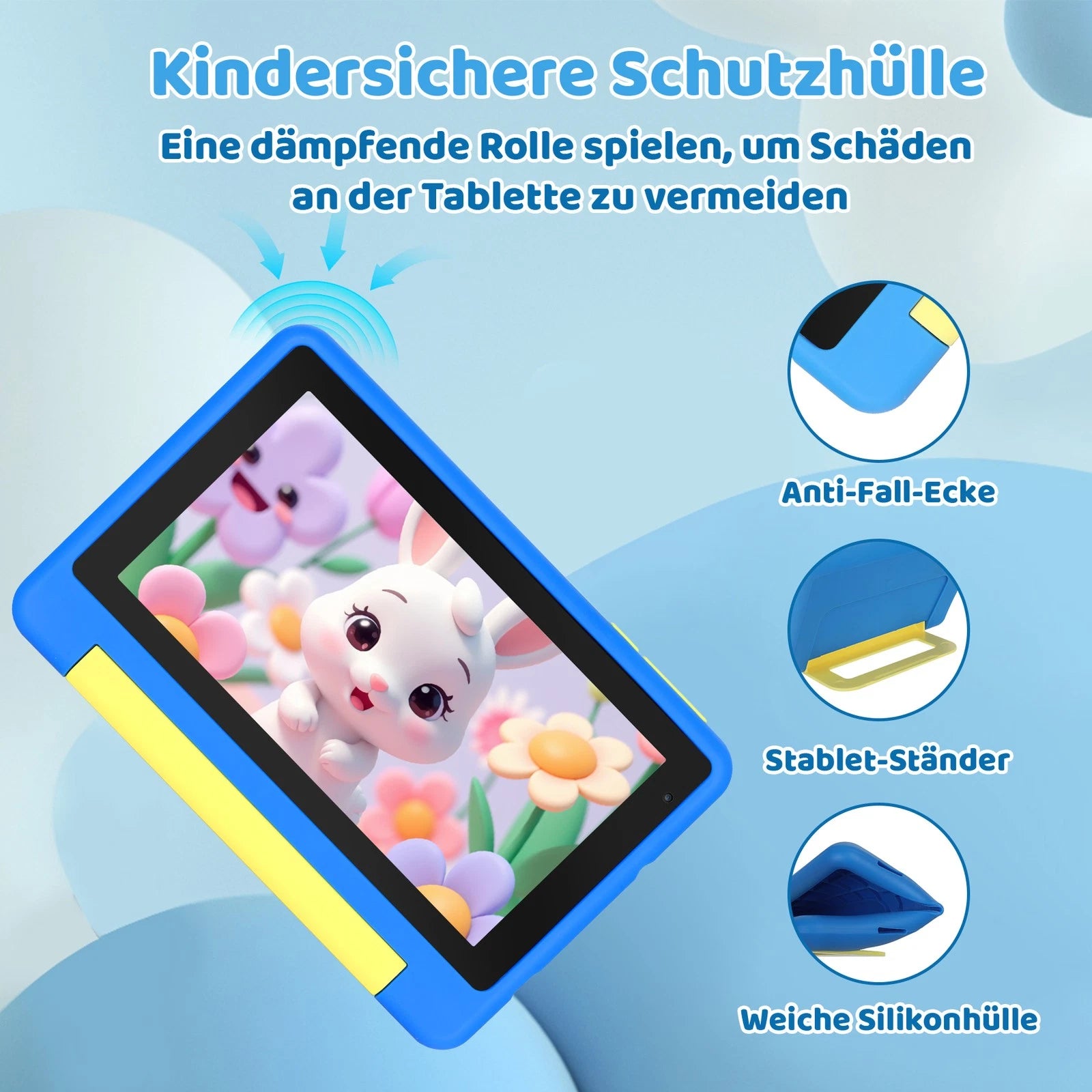 Kinder Tablet 7 Zoll Android 13 – 5 GB RAM 32 GB Speicher, WLAN, IPS Display & Schutzhülle Blau BBT2026