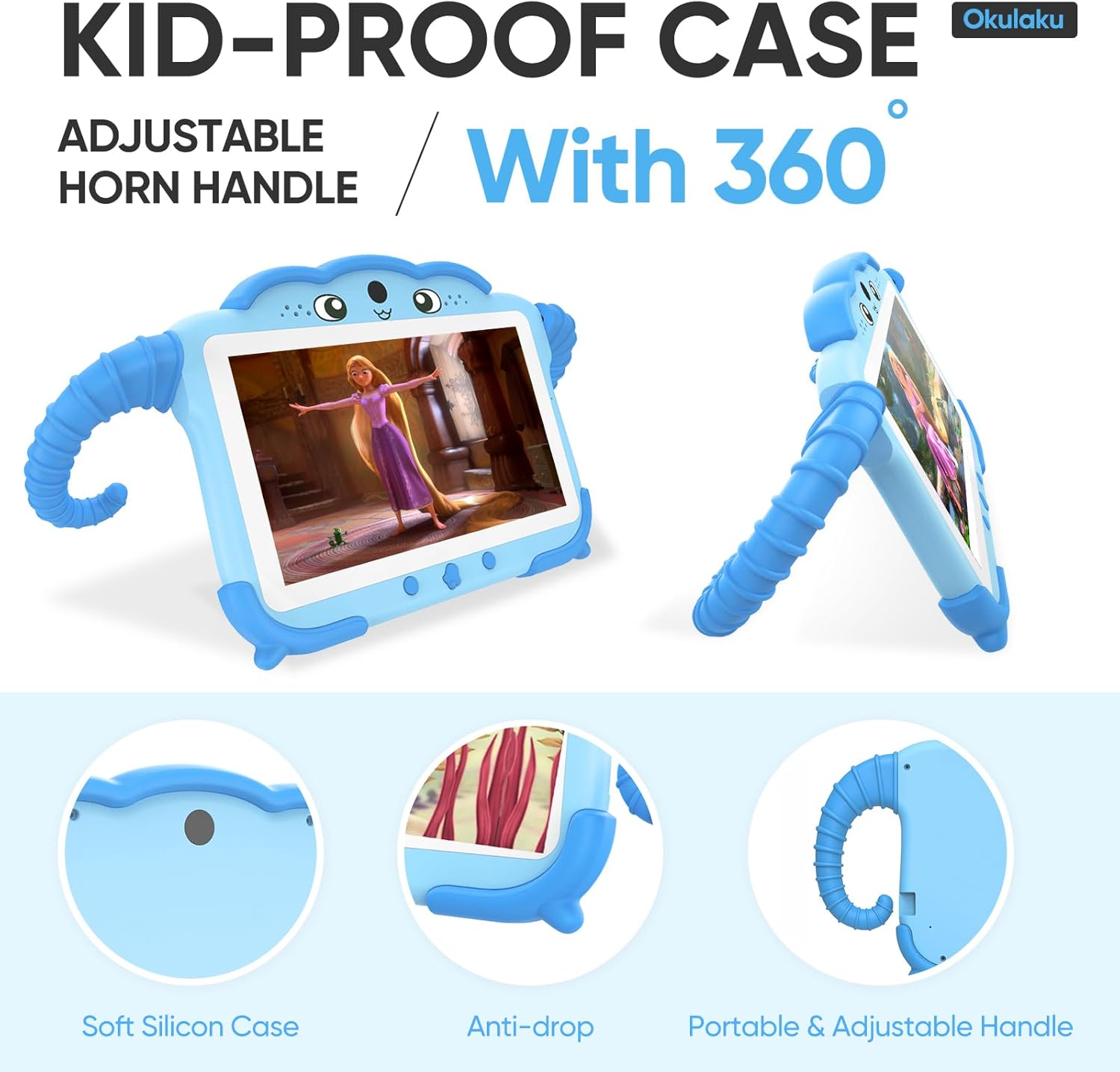 Kinder Tablet 7 Zoll mit Hülle – Lern- & Spielgerät für Kinder ab 3–14 Jahren – WiFi, Dual Kamera, Kindersicherung, 32GB – Blau