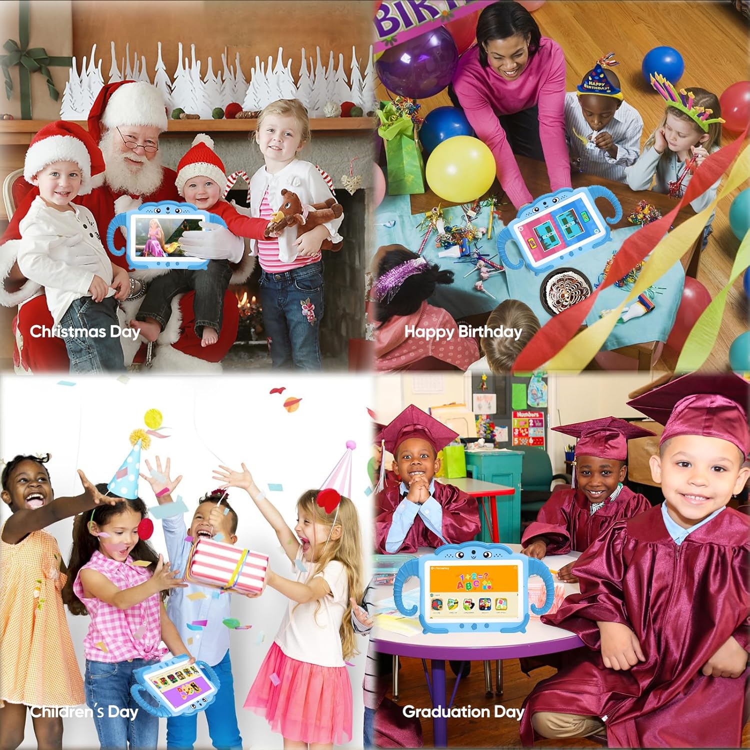 Kinder Tablet 7 Zoll mit Hülle – Lern- & Spielgerät für Kinder ab 3–14 Jahren – WiFi, Dual Kamera, Kindersicherung, 32GB – Blau