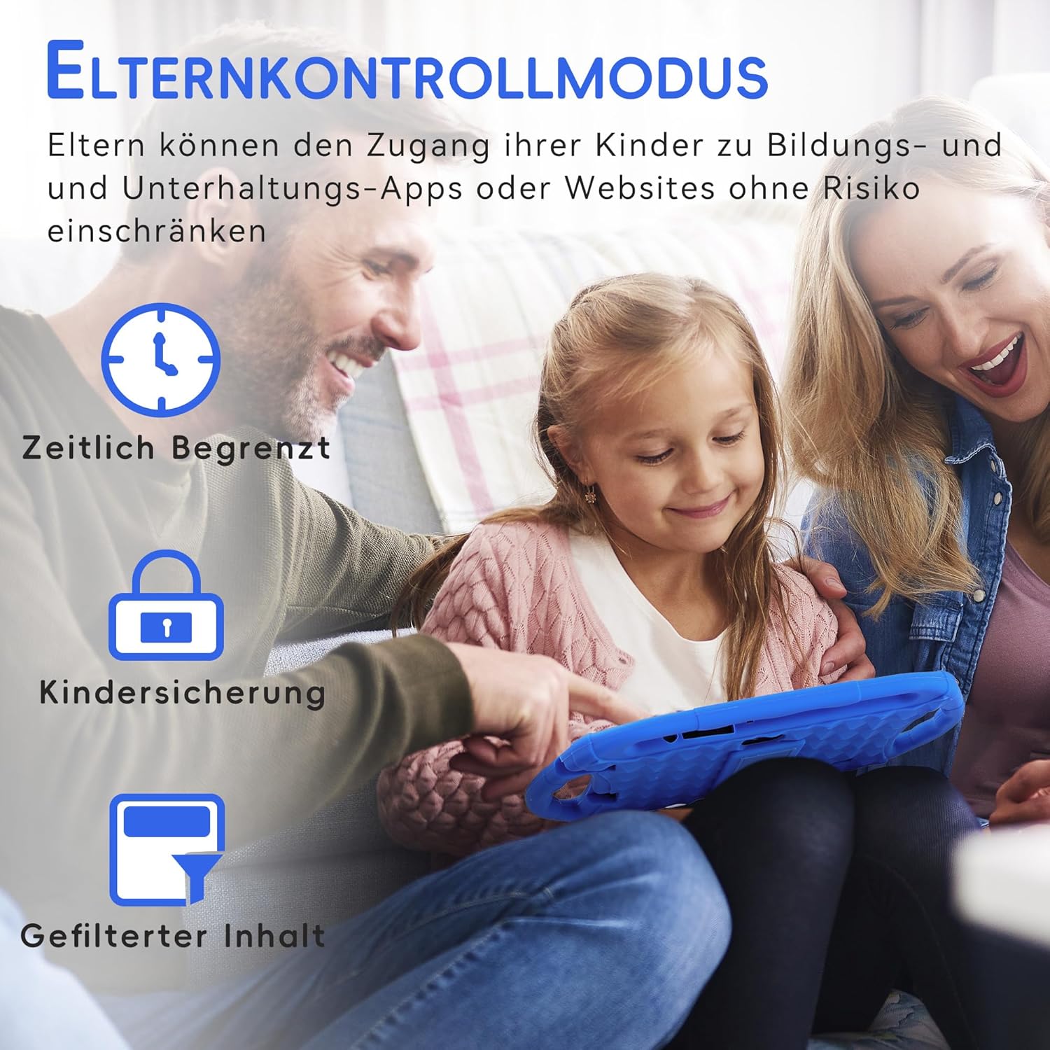 Kinder Tablet 7 Zoll mit Hülle – Lern- & Spielgerät für Kinder ab 3–14 Jahren – WiFi, Dual Kamera, Kindersicherung, 32GB – Blau