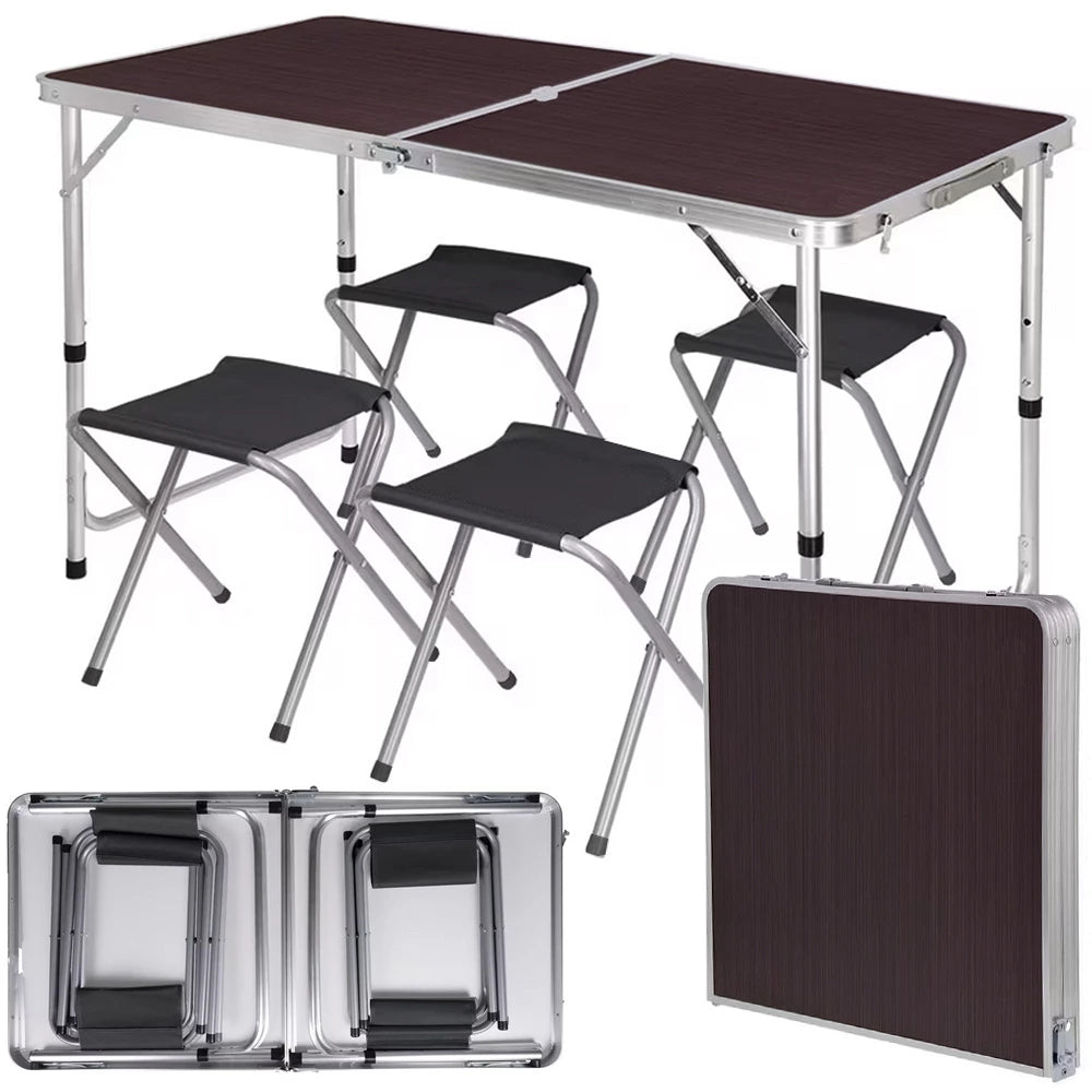 Klappbarer Campingtisch mit 4 Hockern klappbar Tisch Klapptisch Hocker NEU✅black