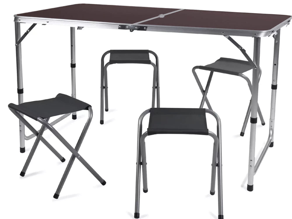 Klappbarer Campingtisch mit 4 Hockern klappbar Tisch Klapptisch Hocker NEU✅black