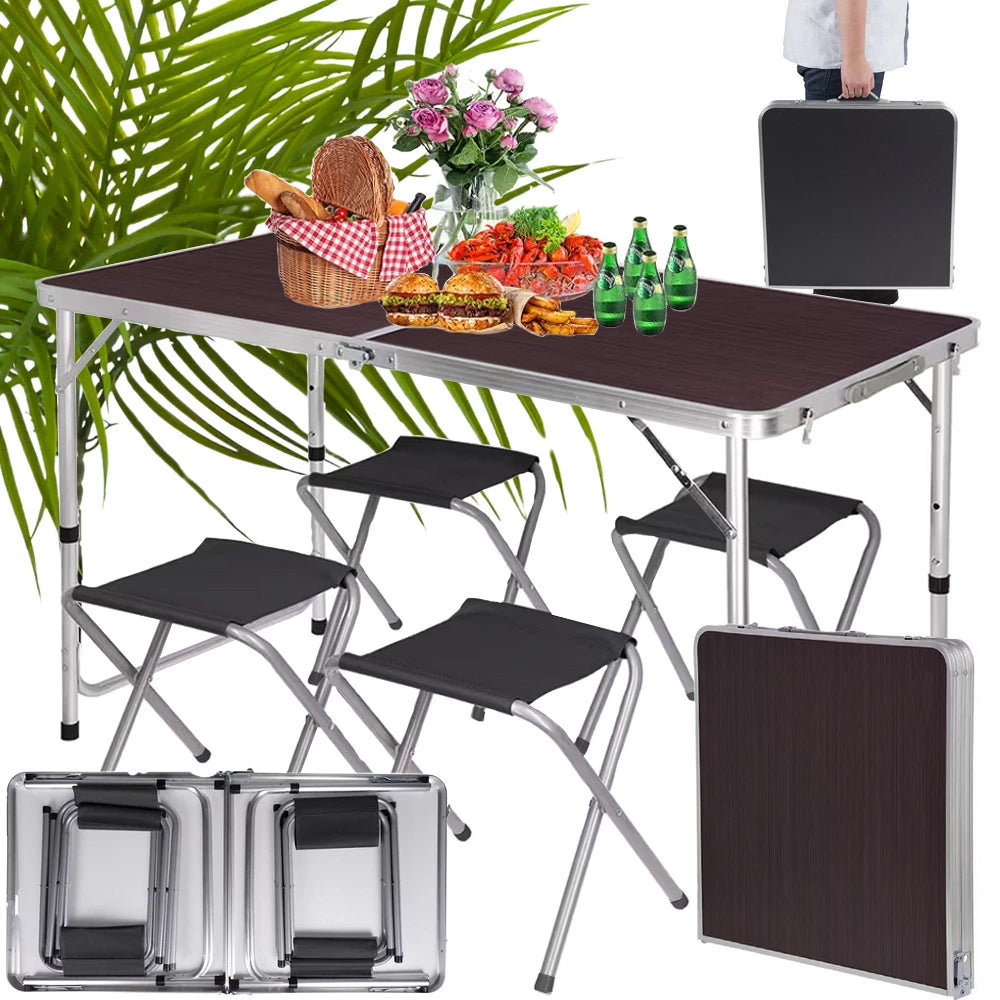 Klappbarer Campingtisch mit 4 Hockern – Höhenverstellbar & Tragbar Outdoor

 ✅