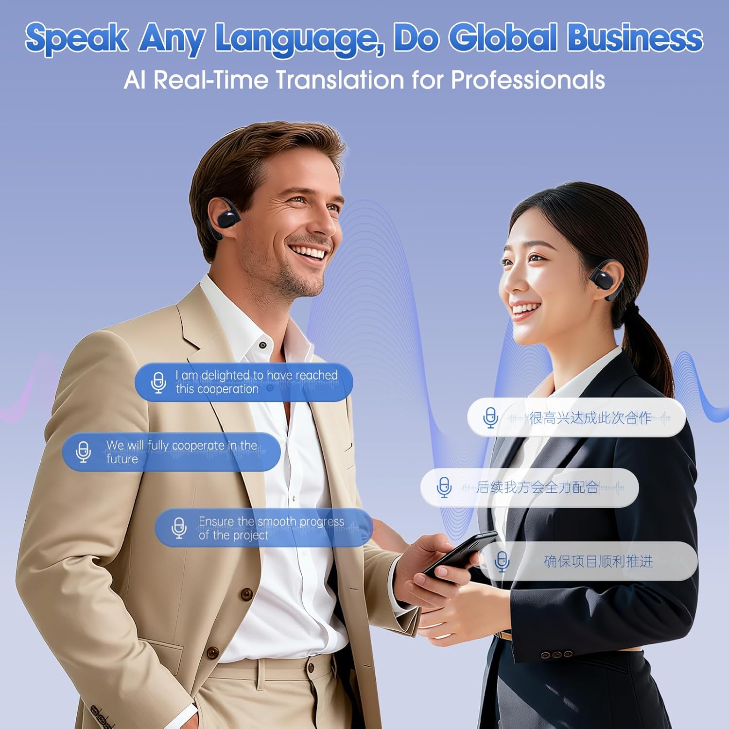 Übersetzer Kopfhörer Bluetooth 5.4 Echtzeit 138 Sprachen Open Ear mit ENC