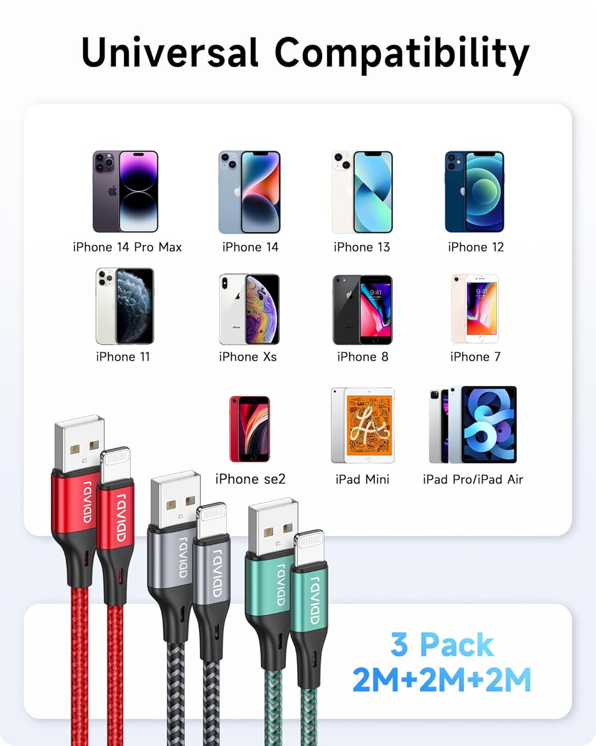 Charging cable 3x for original iPhone 6 7 8 11 12 13 14 X XS XR Pro Max USB Apple new 