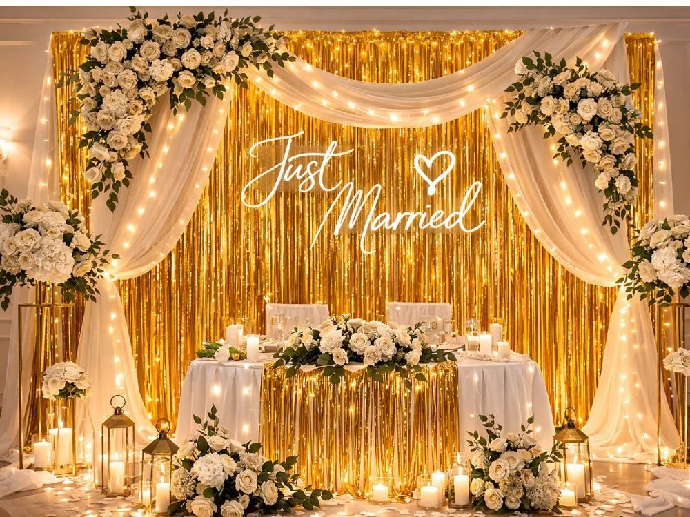 Lametta Vorhang 100x180cm Gold Schwarz Party Fotowand Geburtstag Hochzeit Deko