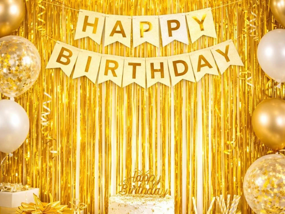 Lametta Vorhang 100x180cm Gold Schwarz Party Fotowand Geburtstag Hochzeit Deko
