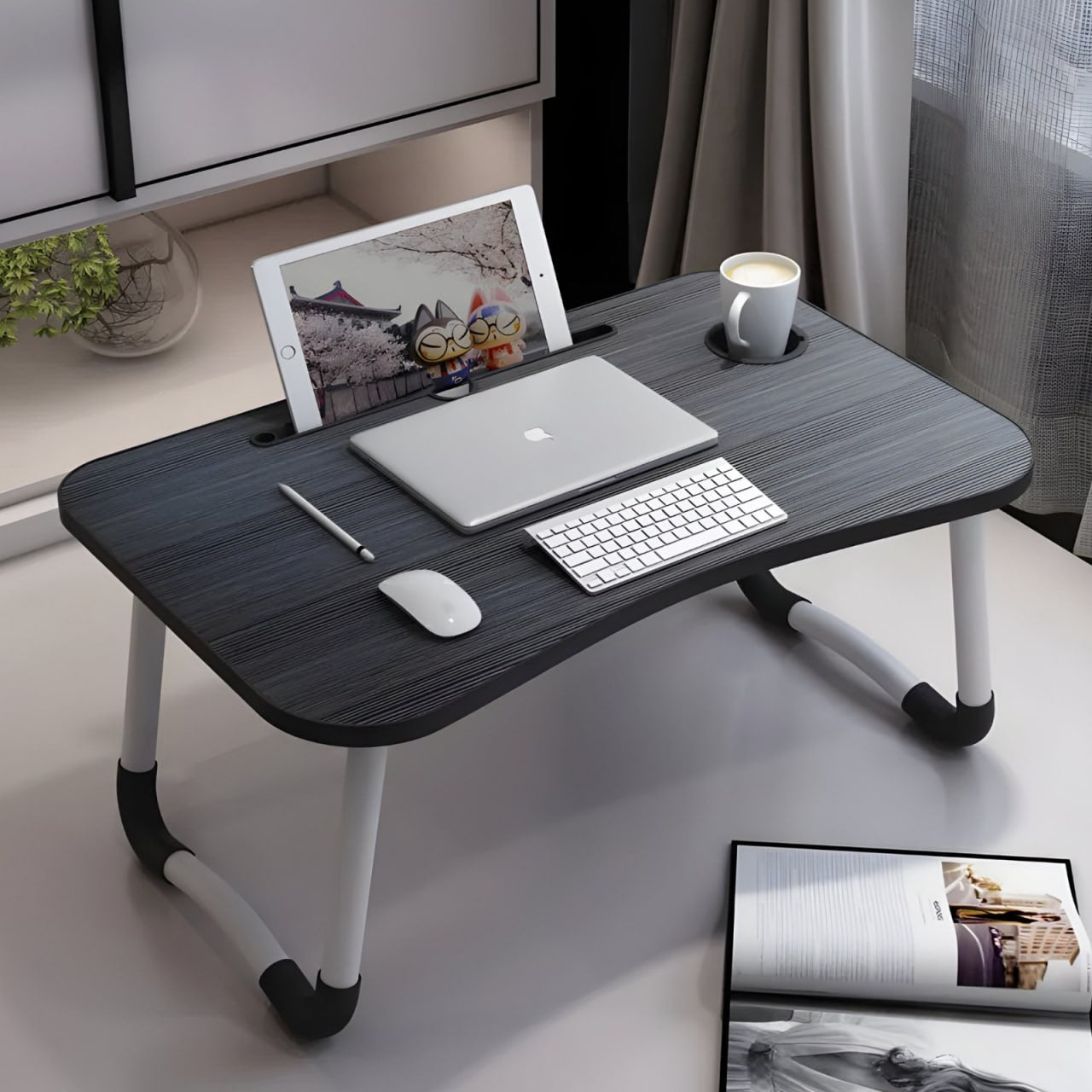 Laptoptisch klappbar 60x40 cm – Notebook Tisch & Betttisch mit Tablet Halterung, faltbares Laptop Tablett für Bett & Sofa