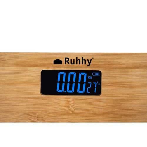 Digitale Bambus Personenwaage mit LCD – 180 kg, Batterie, rutschfest, Temperaturanzeige