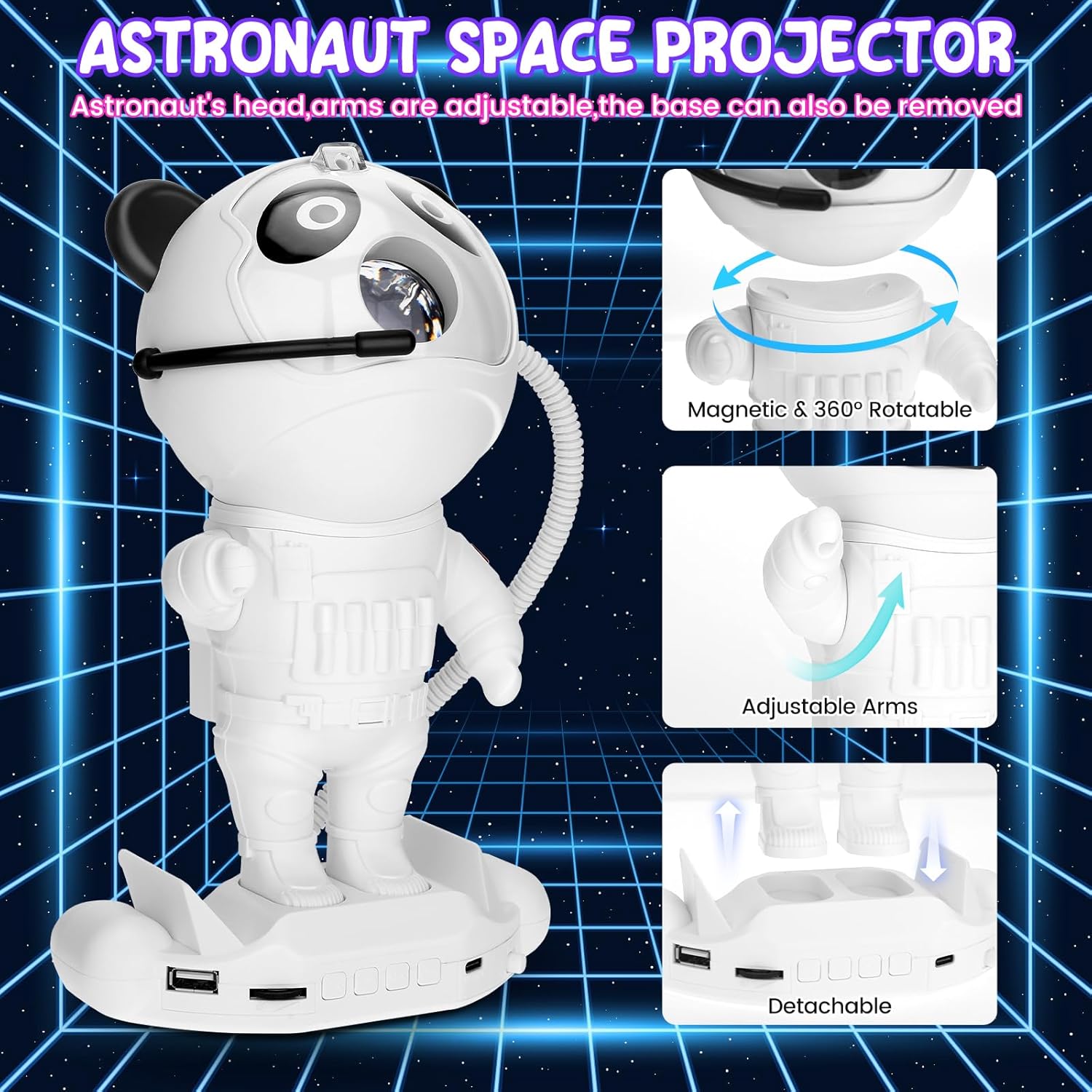 LED Astronaut Sternenprojektor mit Bluetooth-Lautsprecher & Fernbedienung – 360° drehbar, Timerfunktion, Nebeleffekte, Nachtlicht für Kinder & Erwachsene