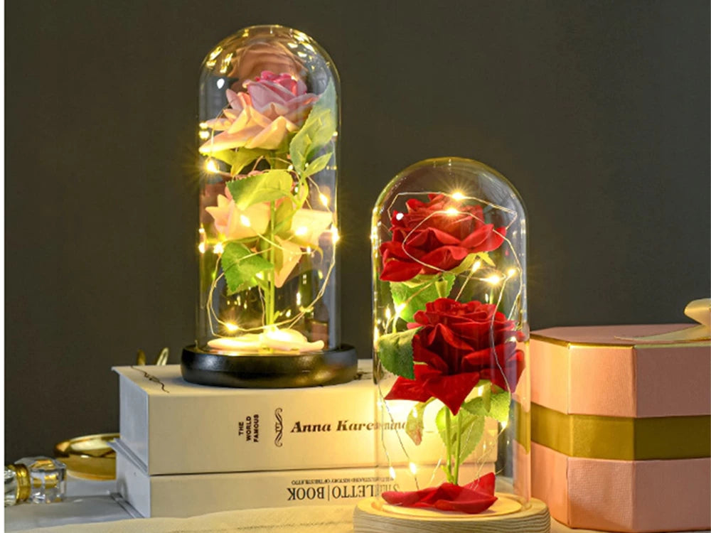 LED Ewige Rose im Glas für Frauen Geburtstag Schöne Biest Valentinstag Geschenk