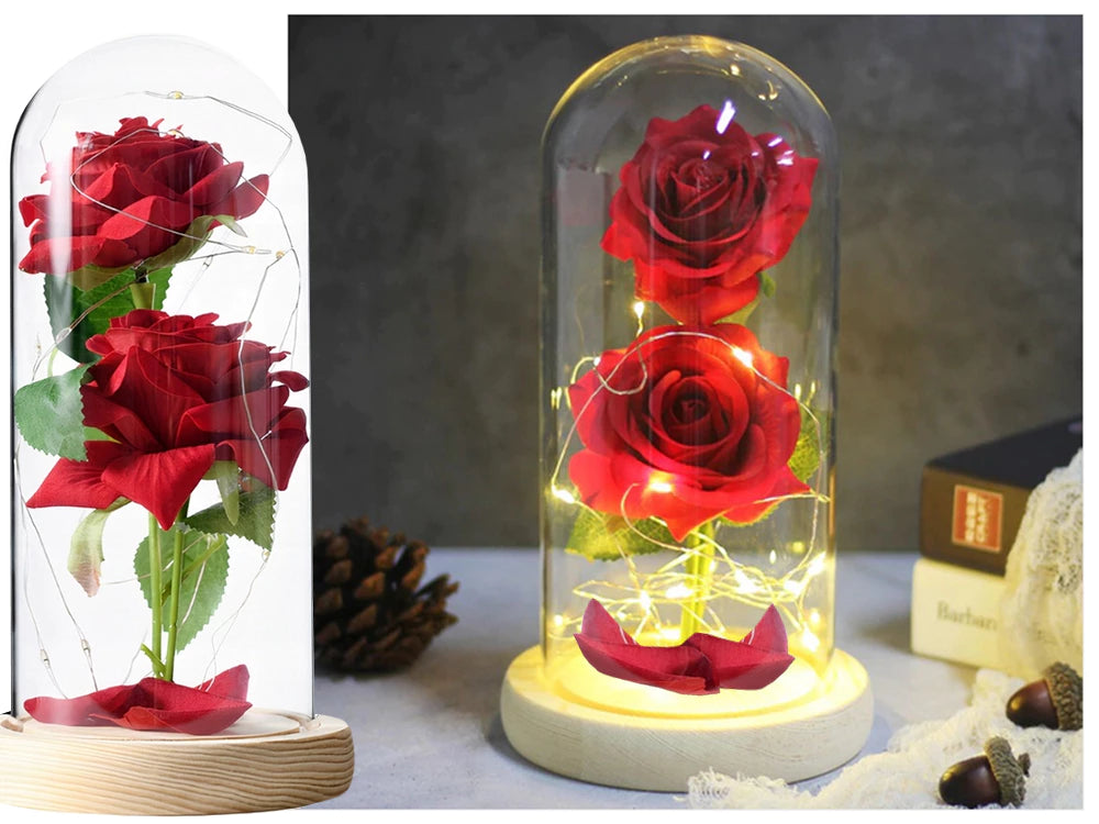 LED Ewige Rose im Glas für Frauen Geburtstag Schöne Biest Valentinstag Geschenk