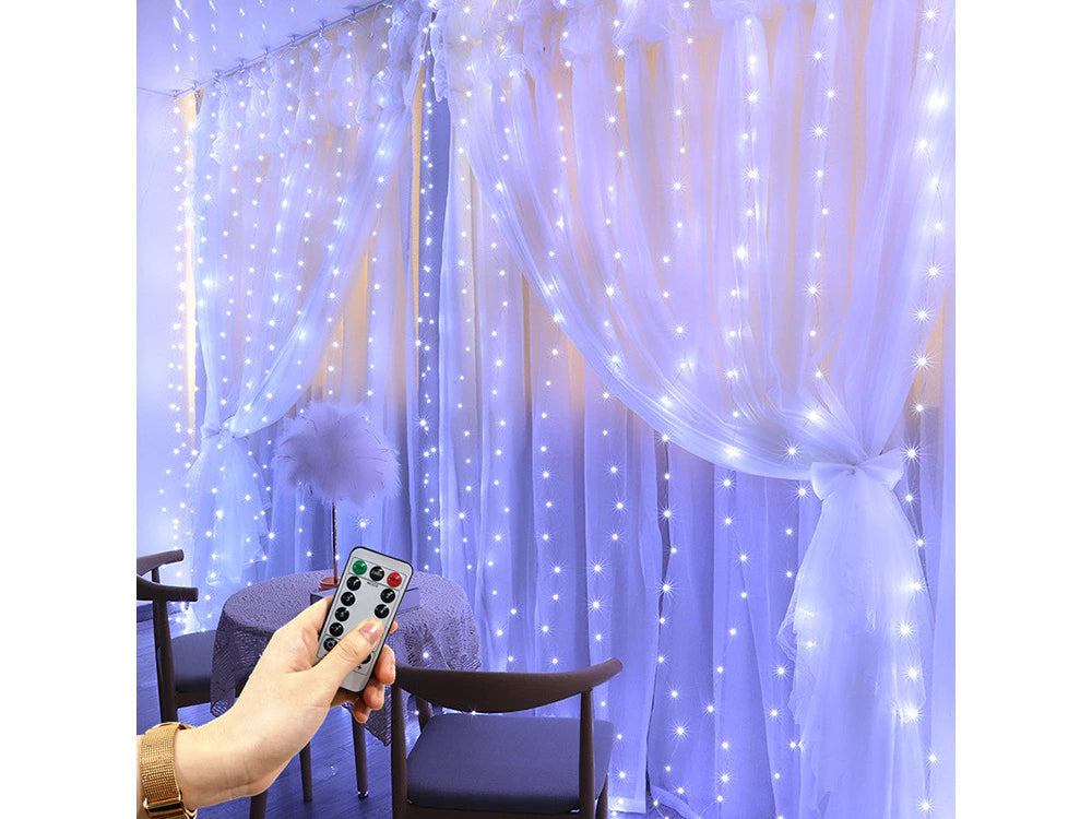 Mikro LED Lichtervorhang 300 LEDs 3x3m – USB Stromversorgung & Fernbedienung, kaltweiß