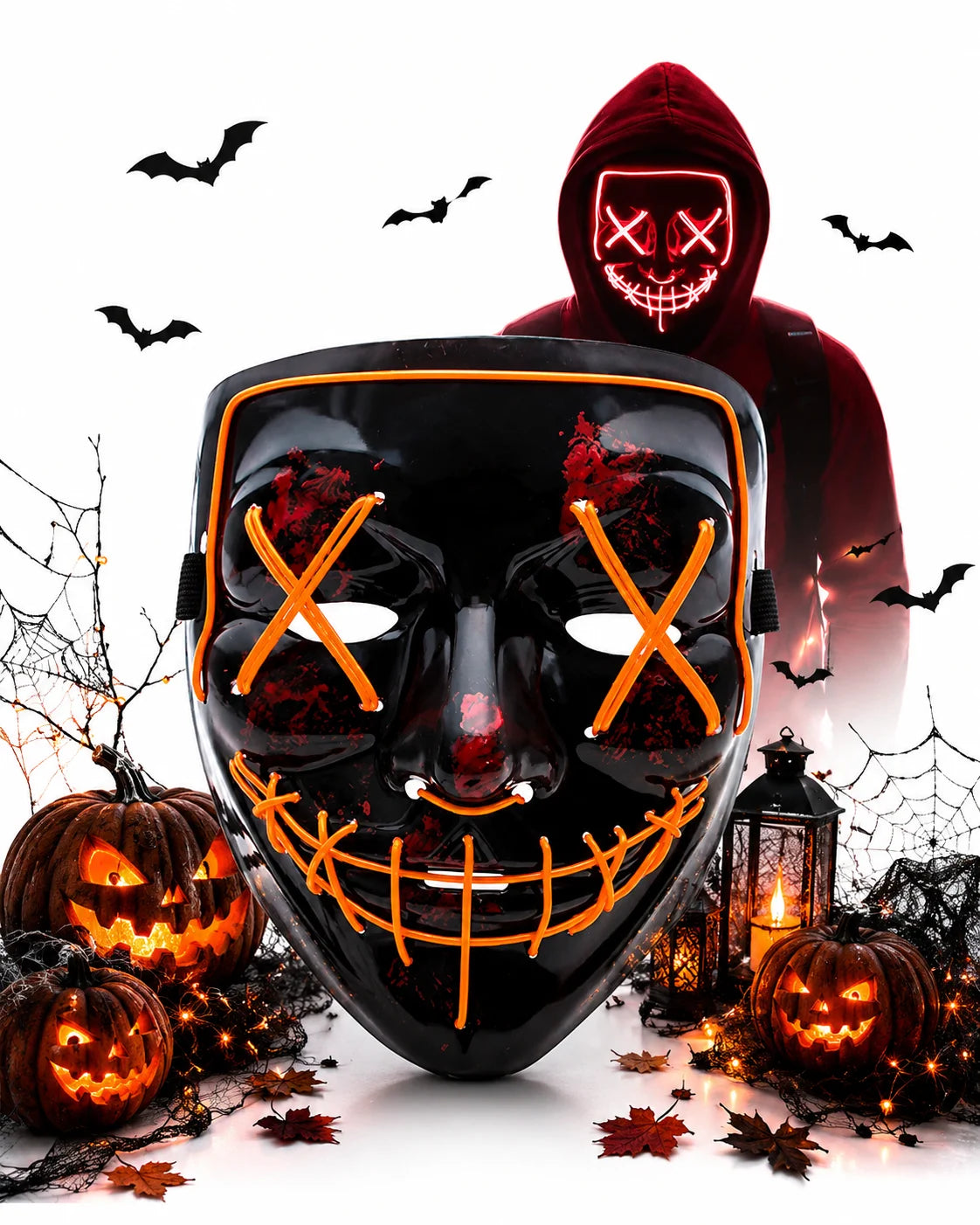 LED Maske Halloween Leuchtmaske 3 Leuchtmodi Party Gruselmaske Erwachsene Kinder