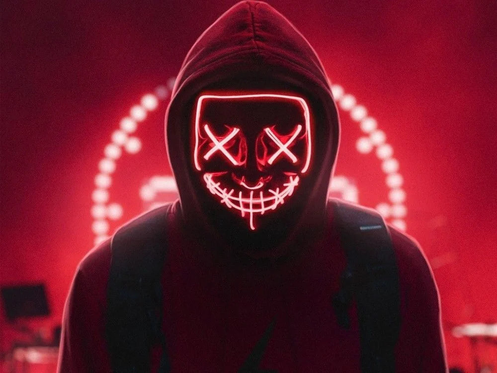 Halloween LED Purge Maske – Leuchtende Horror-Party Maske für Karneval, Cosplay & Festivals ---