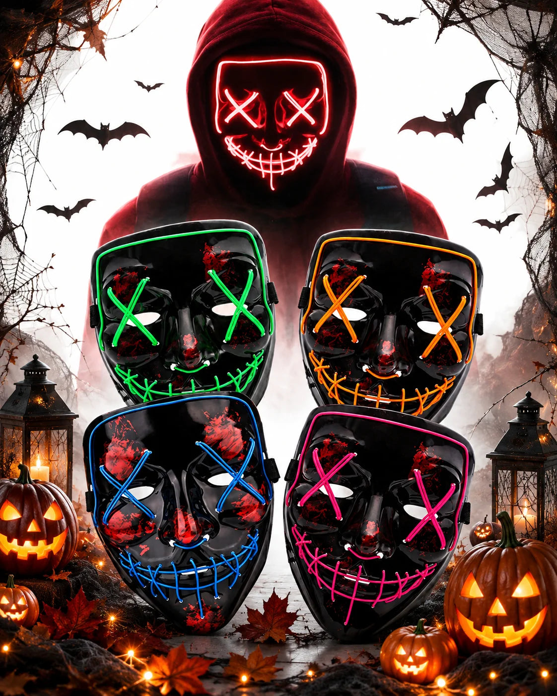 LED Maske Halloween Leuchtmaske 3 Leuchtmodi Party Gruselmaske Erwachsene Kinder