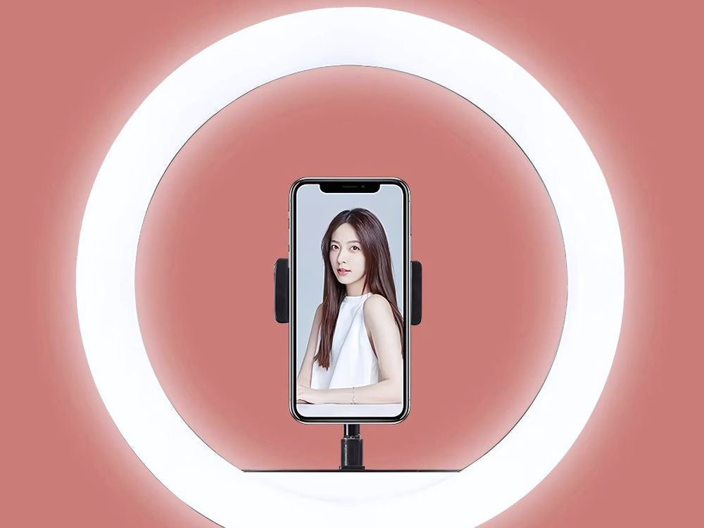 LED Ringlicht 12 Zoll (30 cm) mit Handyhalter und 100 cm Stativ – 3 Lichtfarben, dimmbar, USB