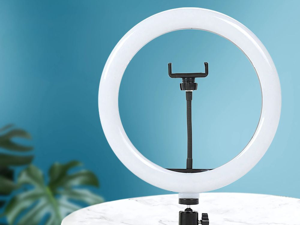 LED Ringlicht 12 Zoll (30 cm) mit Handyhalter und 100 cm Stativ – 3 Lichtfarben, dimmbar, USB