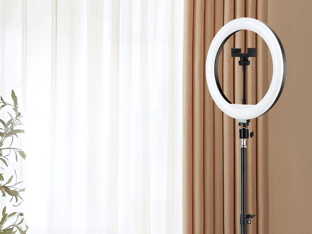 LED Ringlicht 12 Zoll (30 cm) mit Handyhalter und 100 cm Stativ – 3 Lichtfarben, dimmbar, USB