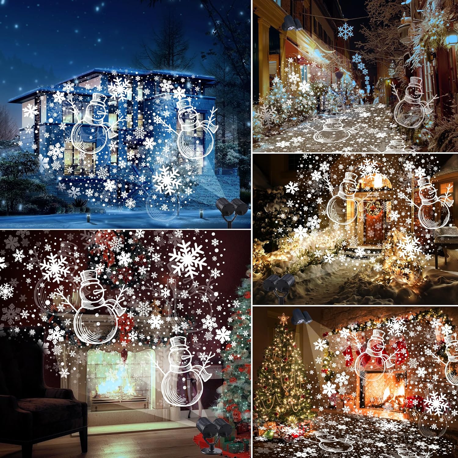 LED Schneeflocken Schneemann Projektor Weihnachten – Doppelkopf Außenbeleuchtung mit Timer, Wasserdicht für Garten & Haus