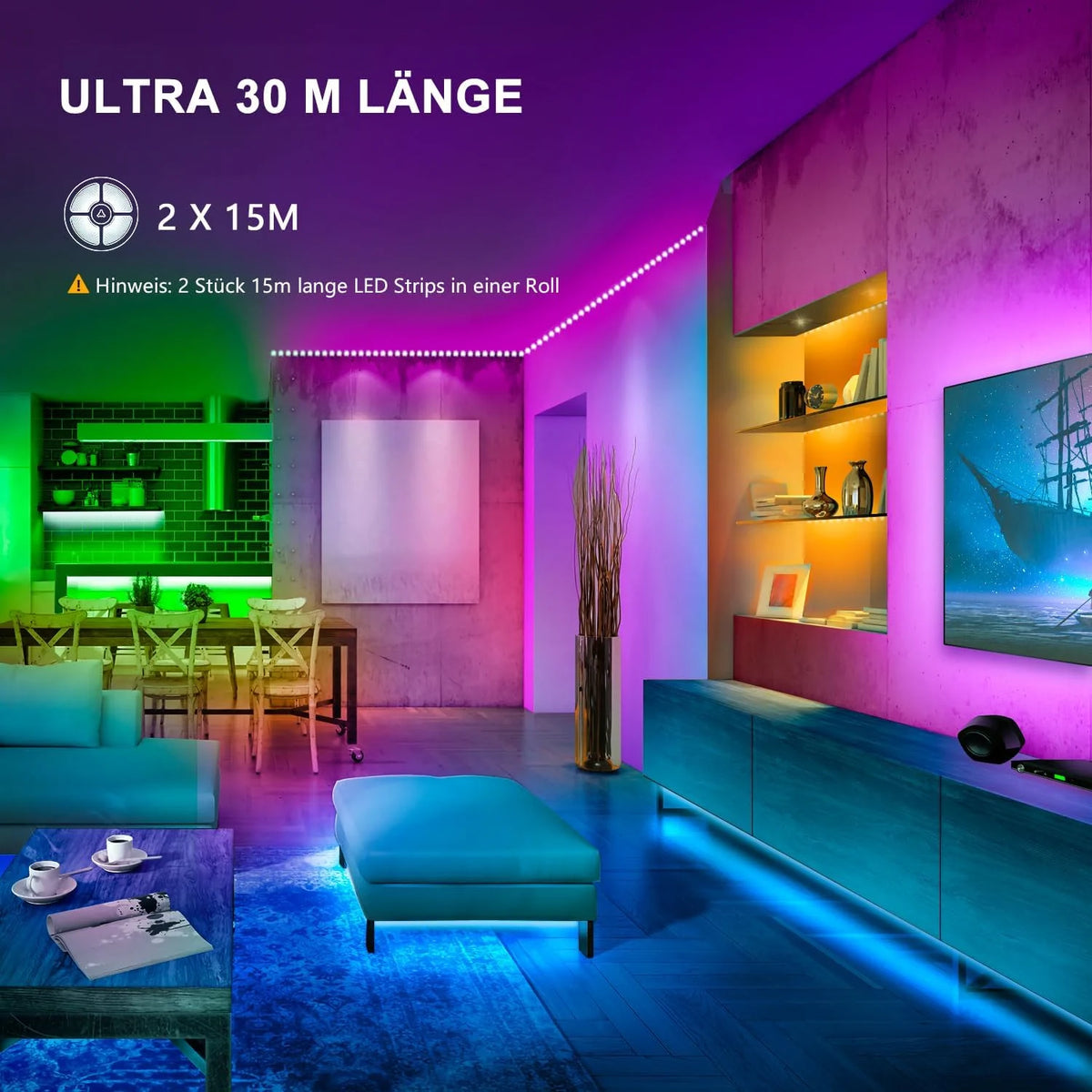30m LED Strip Light Music Sync Color Changing RGB LED Strip New DE 