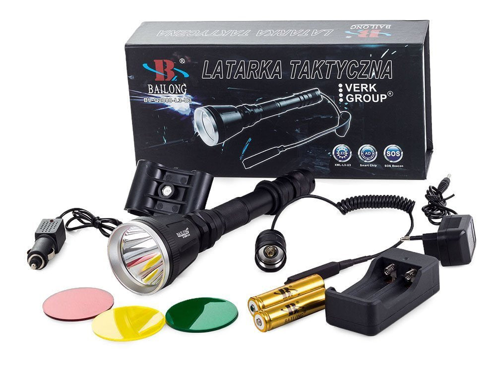 LED Taschenlampe CREE XM-L T6 – Robuste Outdoor Lampe mit Farbfiltern und Halterung