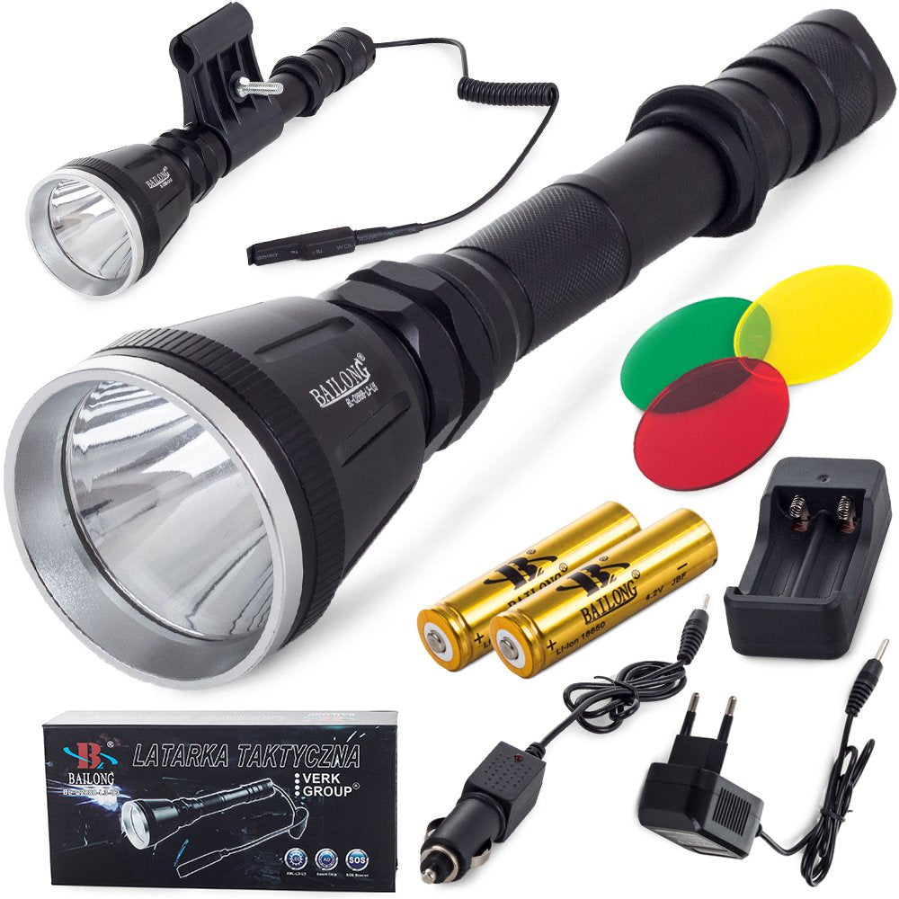 LED Taschenlampe CREE XM-L T6 – Robuste Outdoor Lampe mit Farbfiltern und Halterung