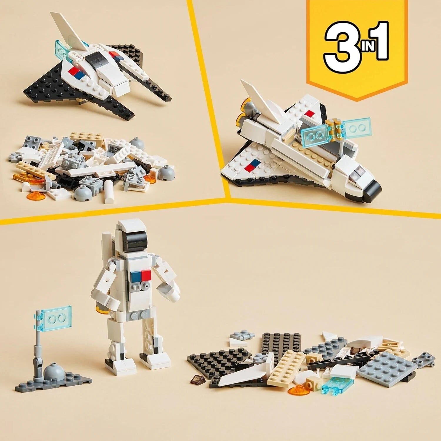 LEGO 31134 Creator 3in1 Spaceshuttle – Astronaut & Raumschiff Bauset für Kinder ab 6 Jahren