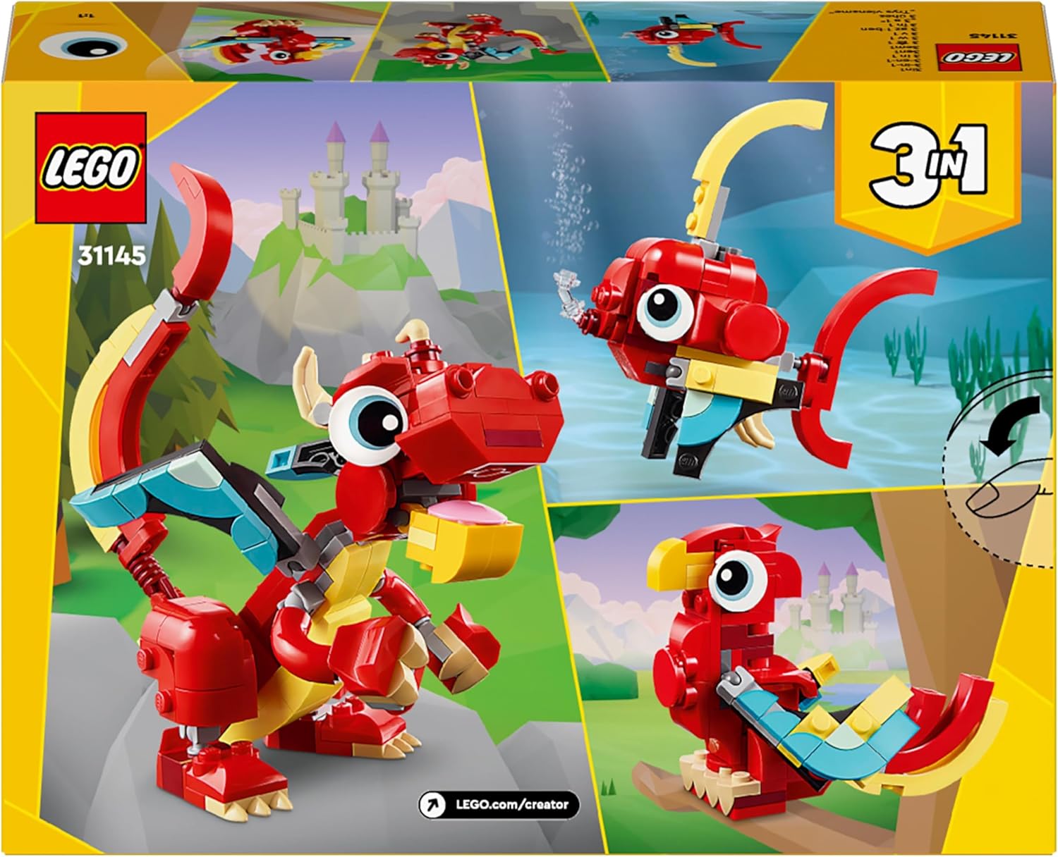 LEGO Creator 3in1 Roter Drache, Spielzeug mit 3 Tierfiguren inkl. Roter Drache