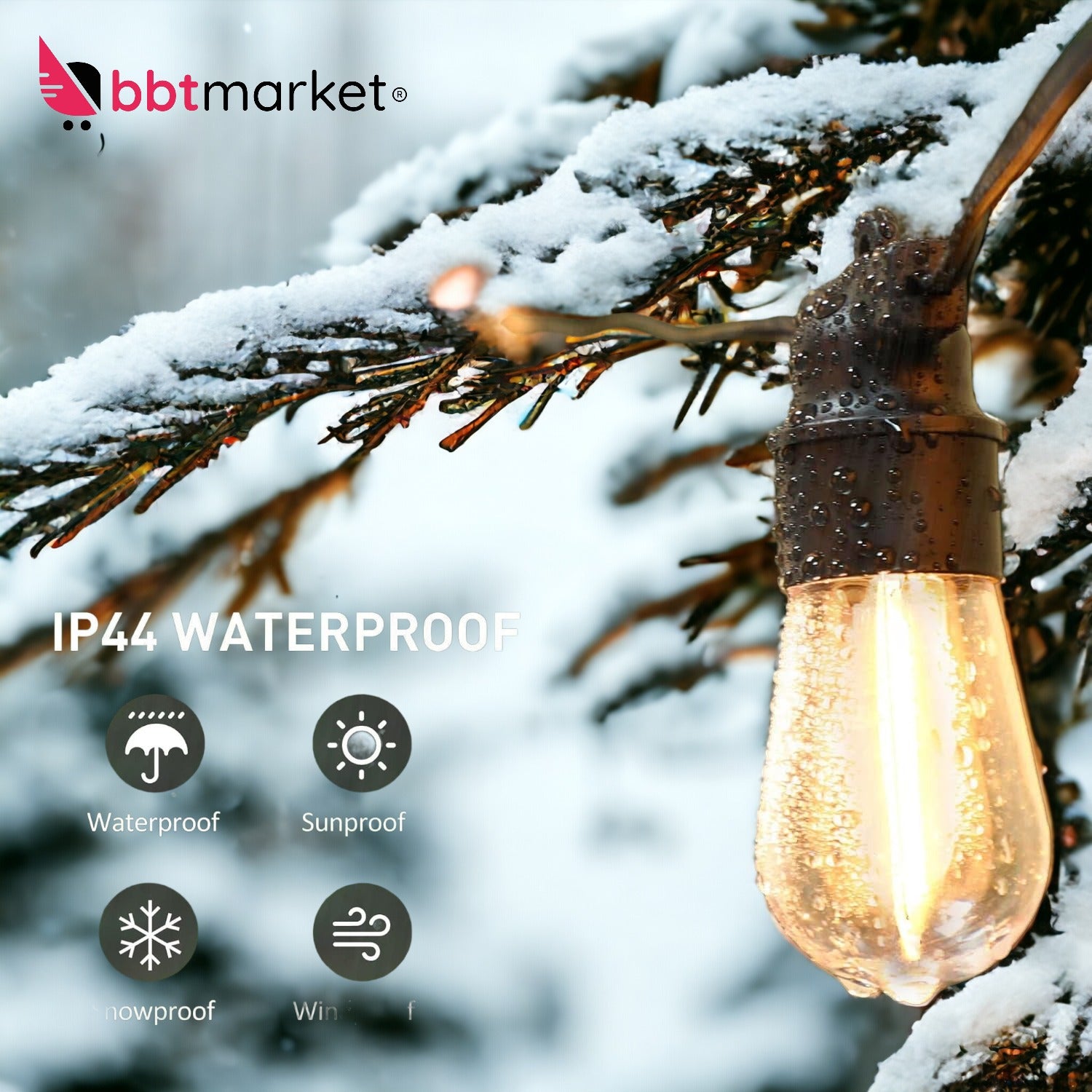 Lichterkette Außen Strombetrieben Glühbirnen Birnen Warmweiss 48FT/15M LED 2700k