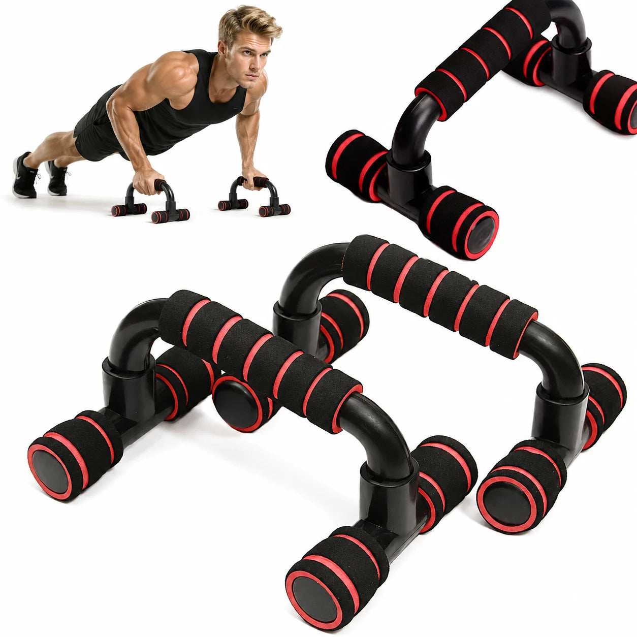 Liegestützgriffe Fitness Push Up Bars Traglast 100 kg Rutschfest Schwarz Orange