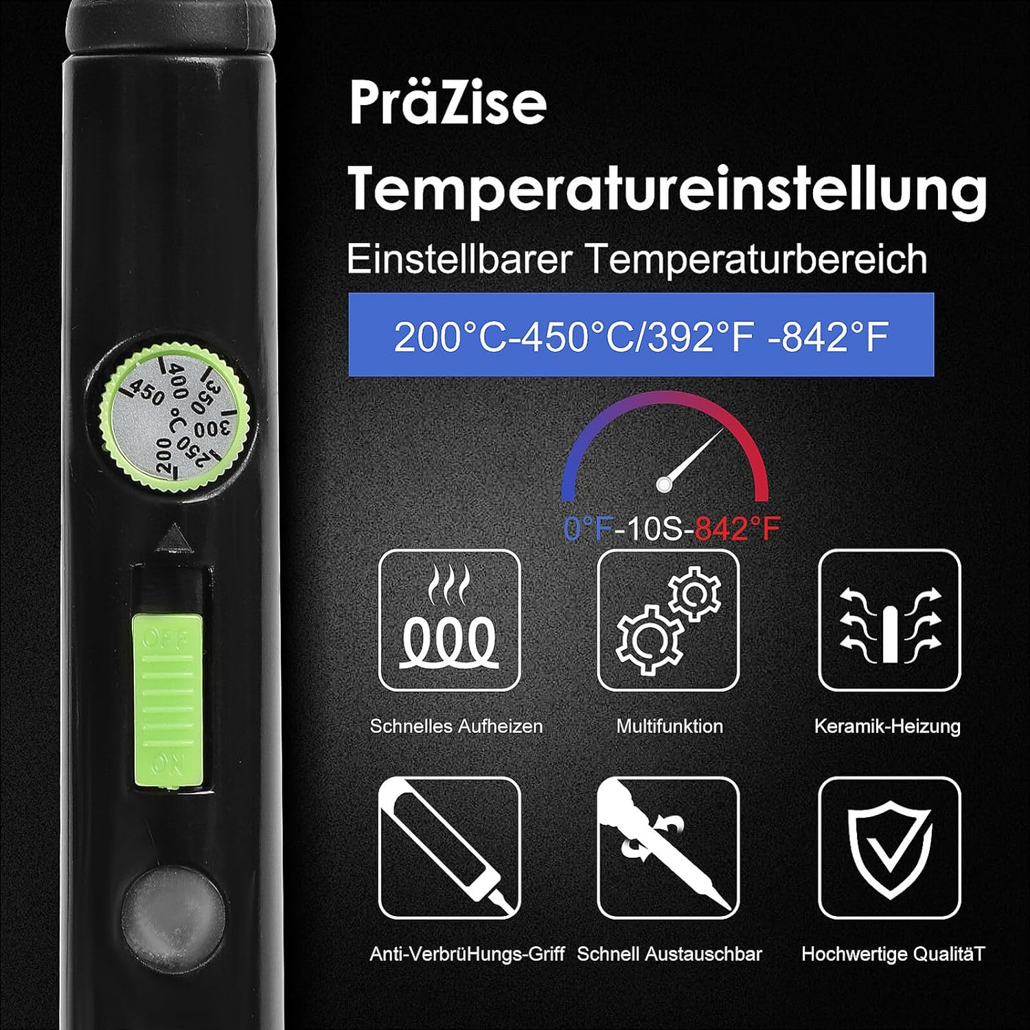 Lötstation Set 60W LCD Einstellbar Temperatur 200-450 ° C Lötkolben mit Ein/Aus Schalter